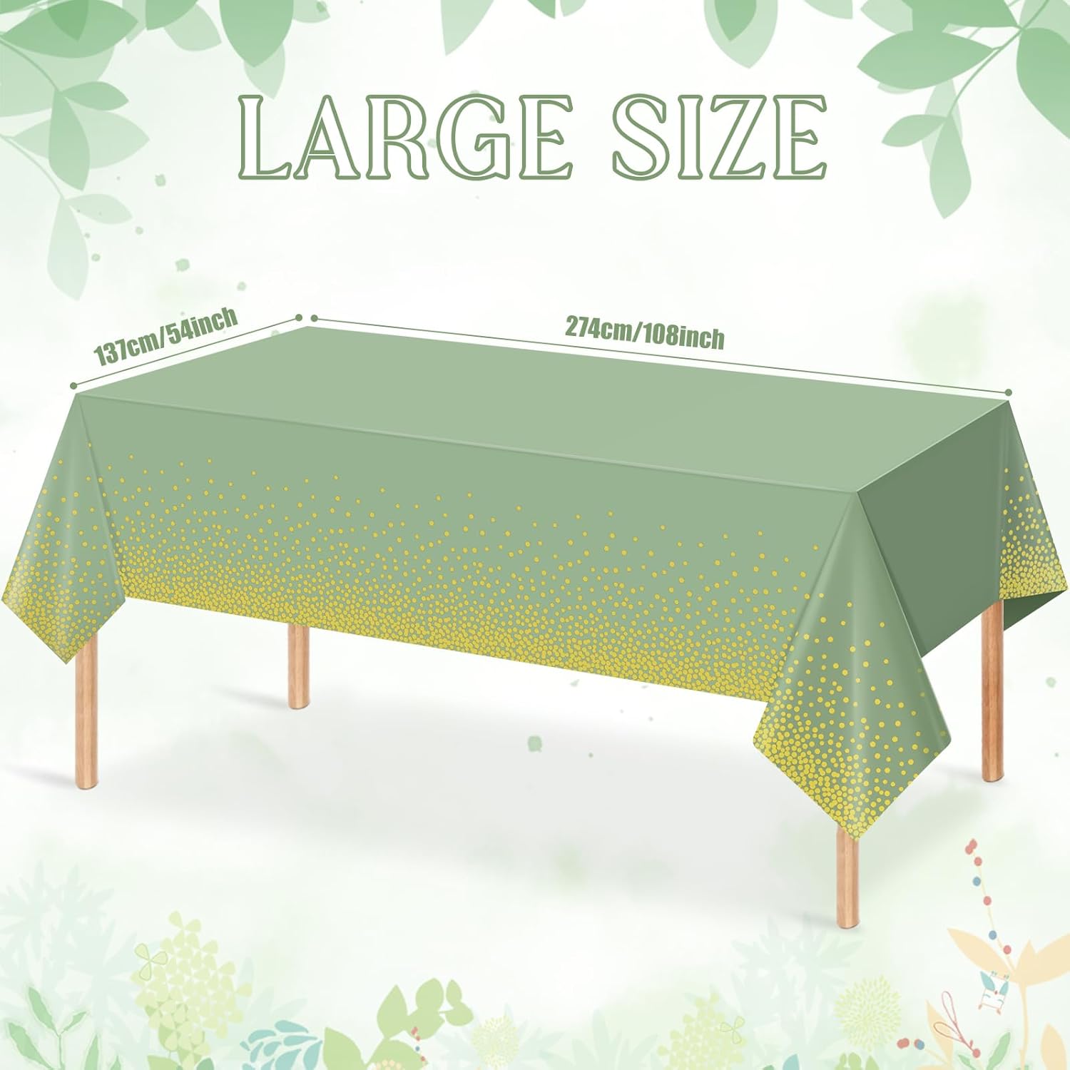 FunnyPars 3 Pack Sage Green Gold Tablecloth 54x108
