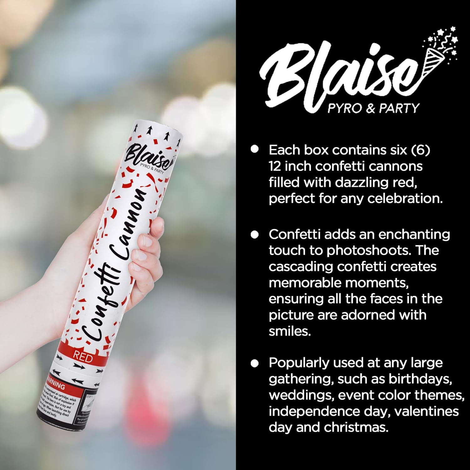 Blaise Pyro Party Red Confetti Poppers 6 Pack