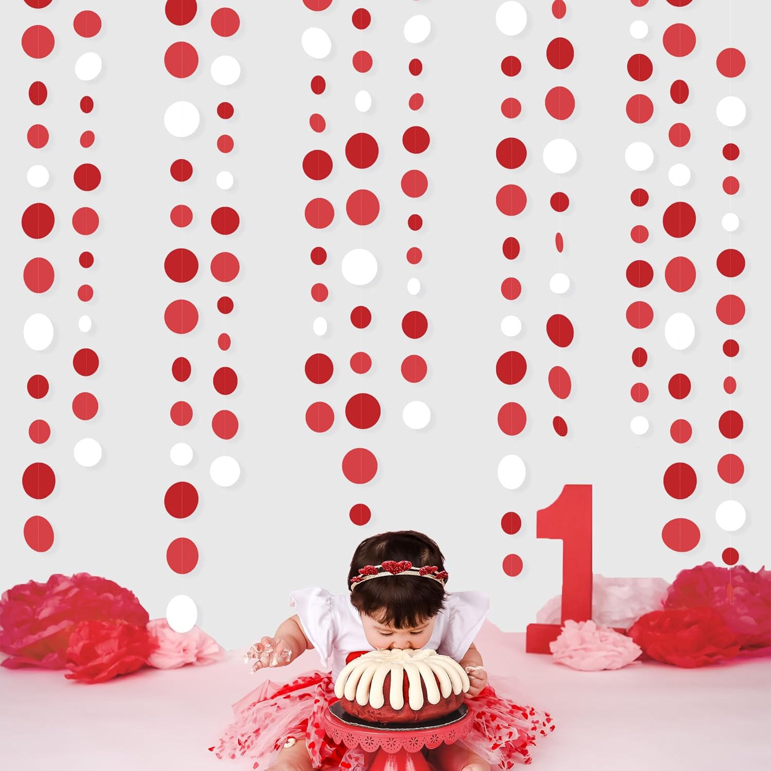 46 Ft Red and White Polka Dot Garland for Parties