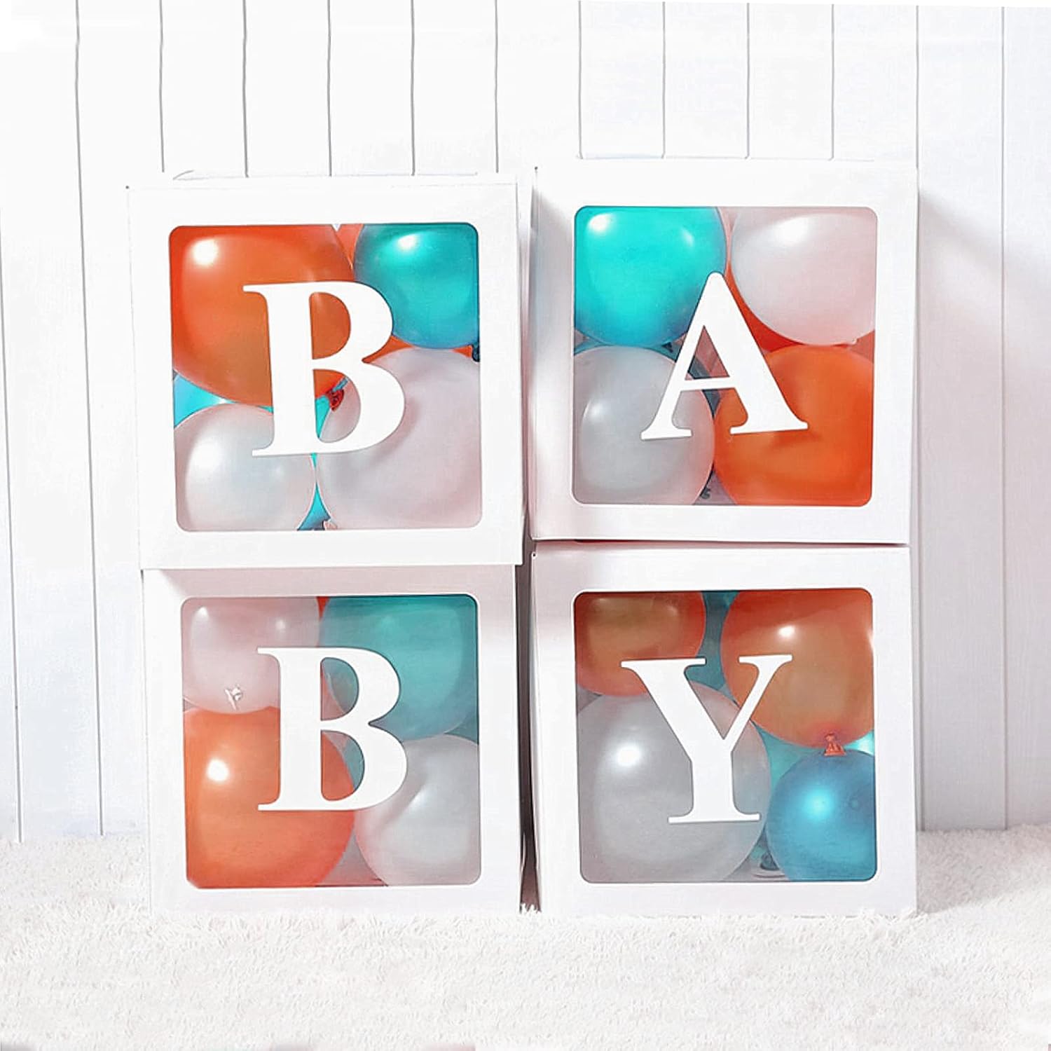 QPEY Clear Baby Shower Boxes with Letters 4PCS