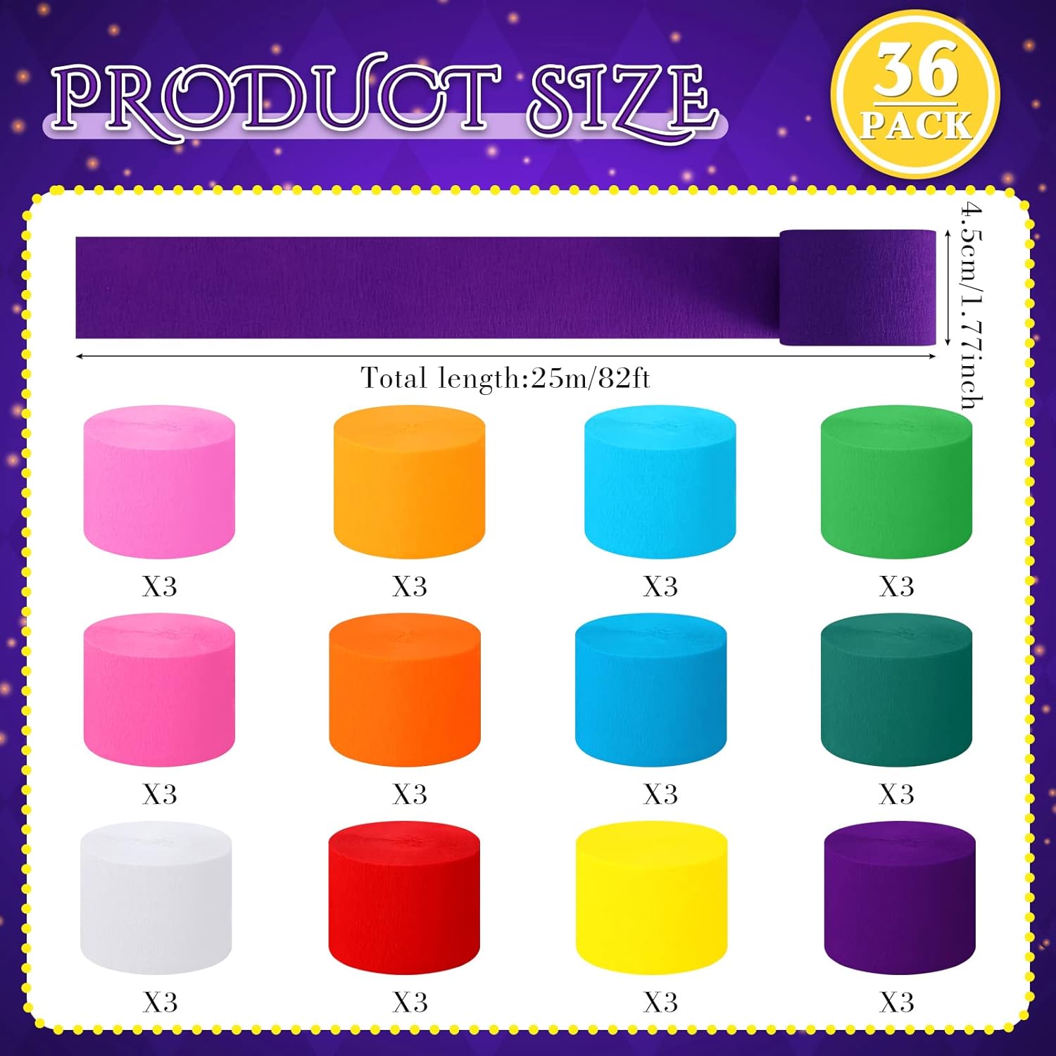 Pasimy 36 Rolls Crepe Paper Streamers Rainbow Decorations