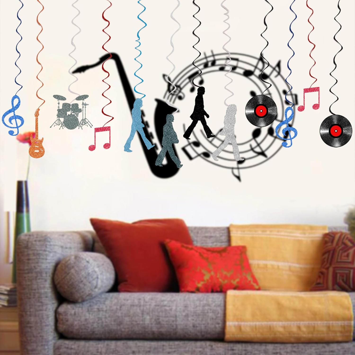 ZNVALE 60s Retro Rock Streamer Ceiling Decor 24Pcs Set
