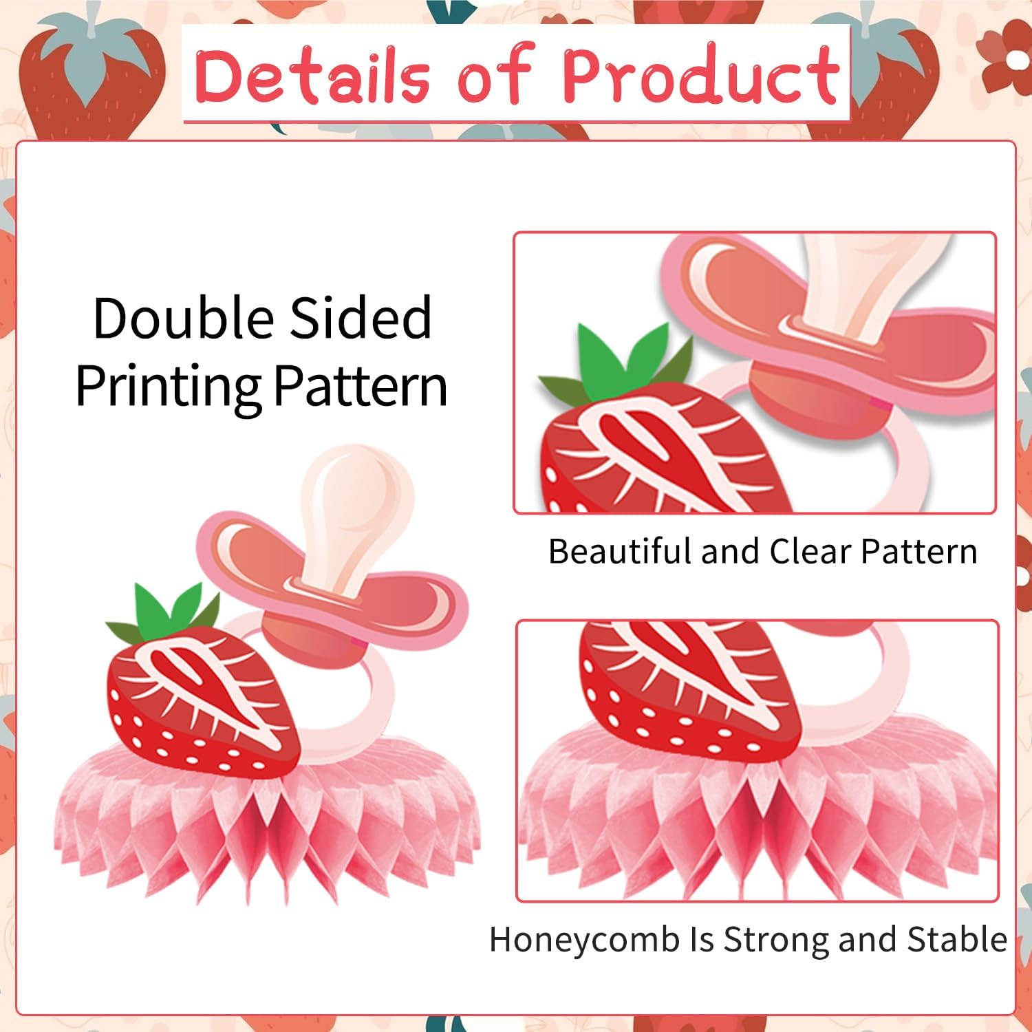 Strawberry Baby Shower Decorations 9PCS