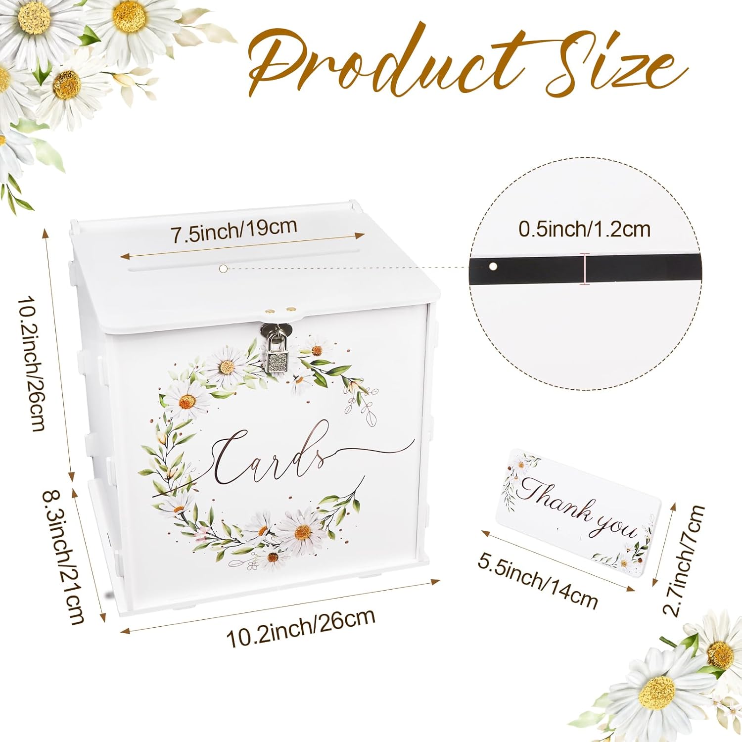 OurWarm White Daisy Wedding Card Box with Lock