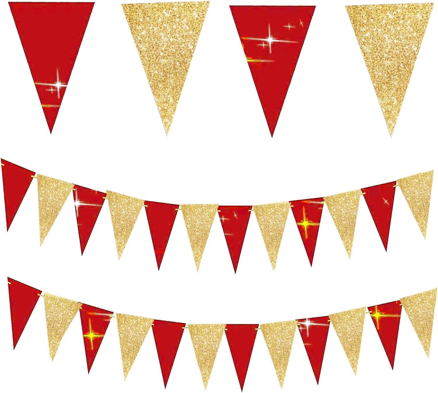Red Gold Triangle Banners for Graduation and Christmas