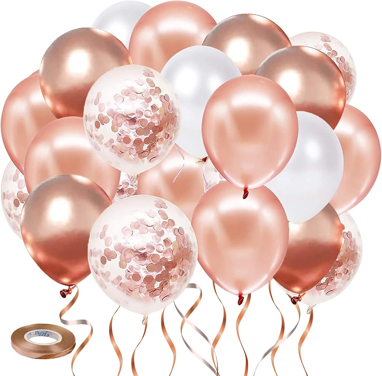 Rose Gold Confetti Balloons 50pcs 12 Inch Set with 33 Feet String