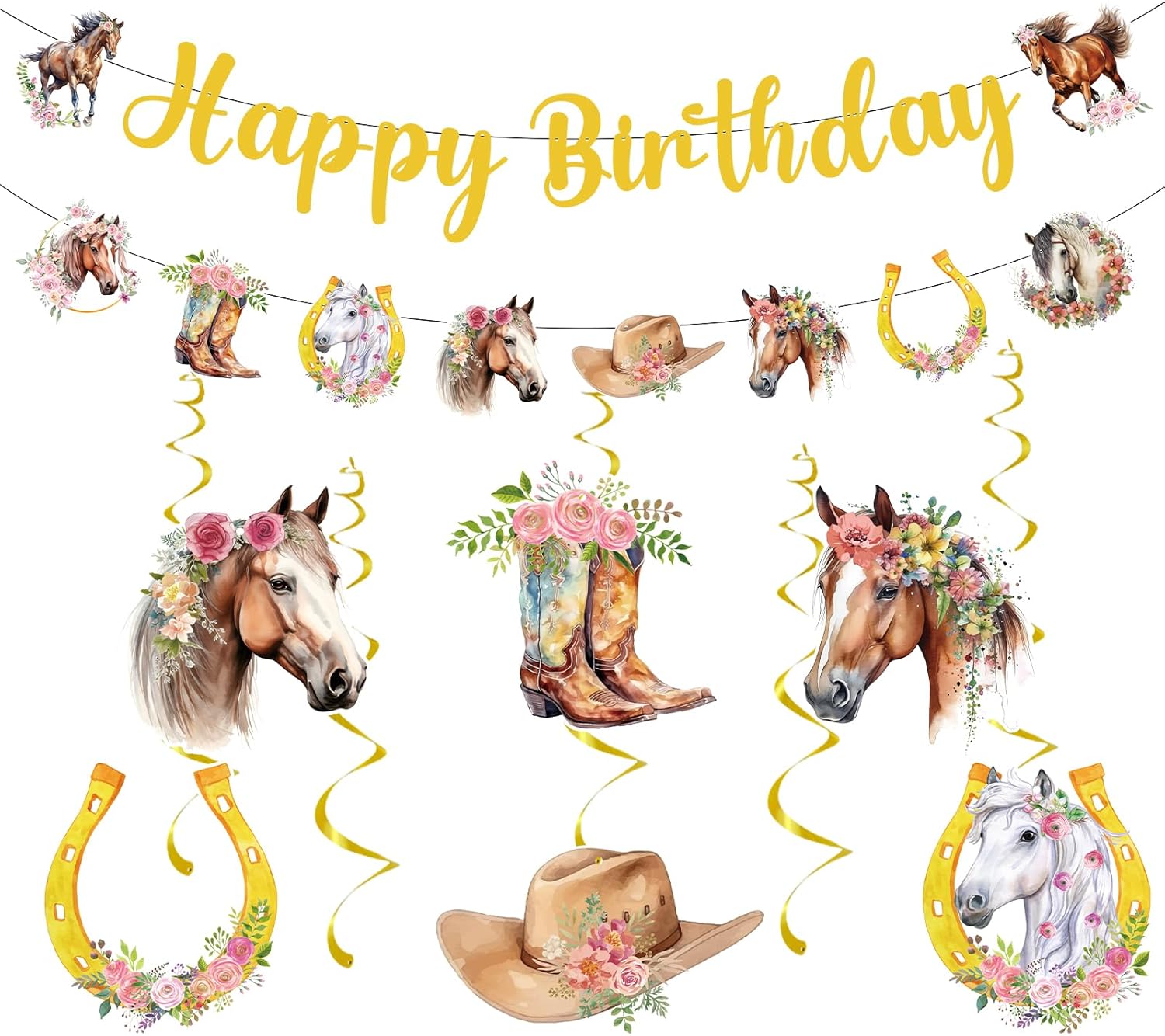 Horse Themed Birthday Decorations - 21PCS Cowgirl Party Banner Swirls