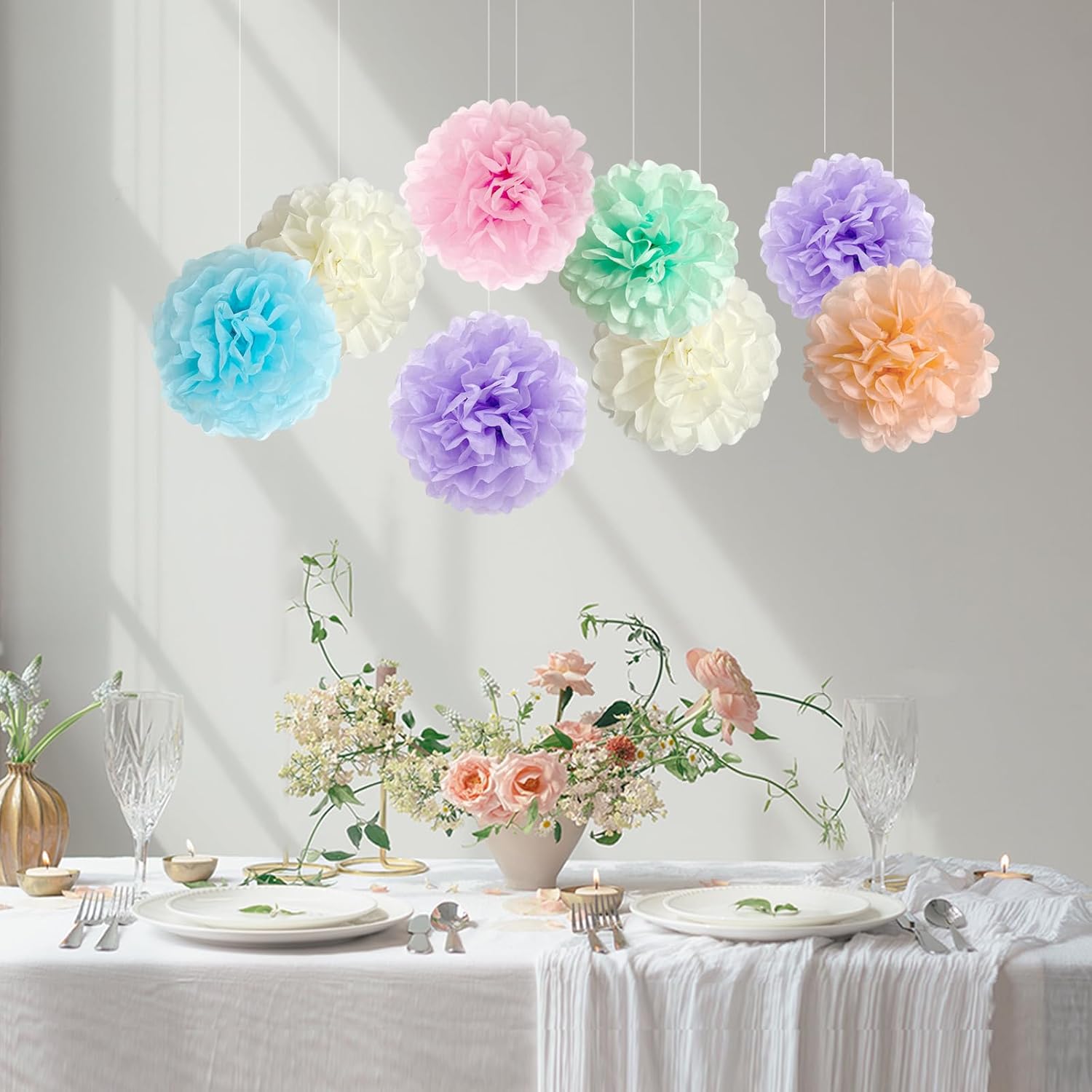 ANSOMO Pastel Tissue Paper Pom Poms Decorations