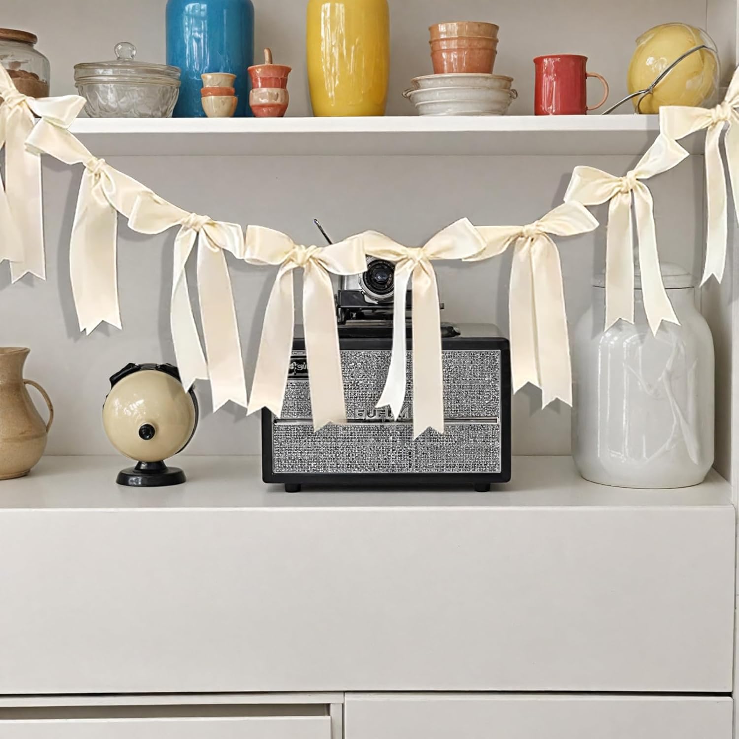 White Bow Garland for Bachelorette Party Decor