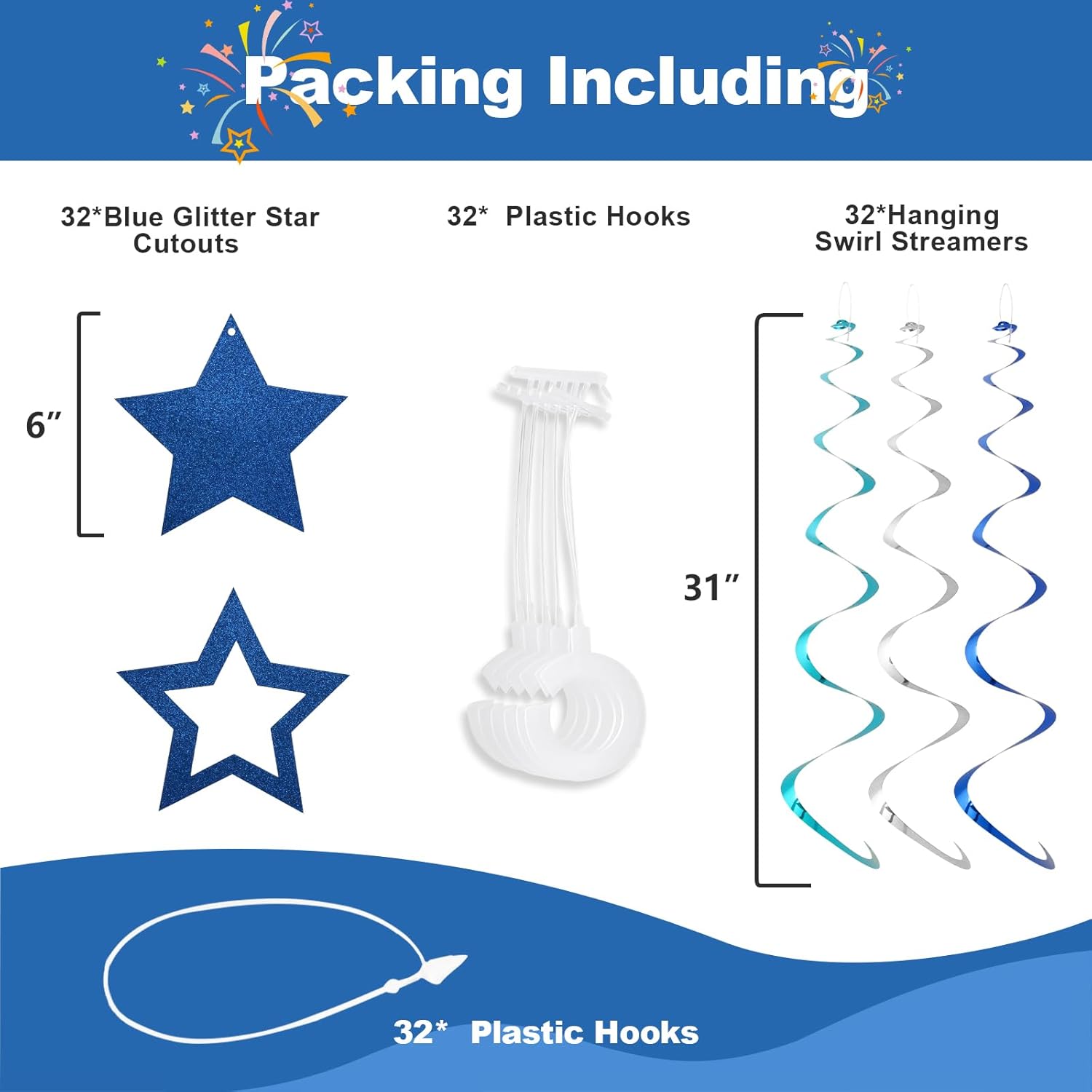 64pcs Blue Foil Swirl Streamers for Birthday Party Decorations