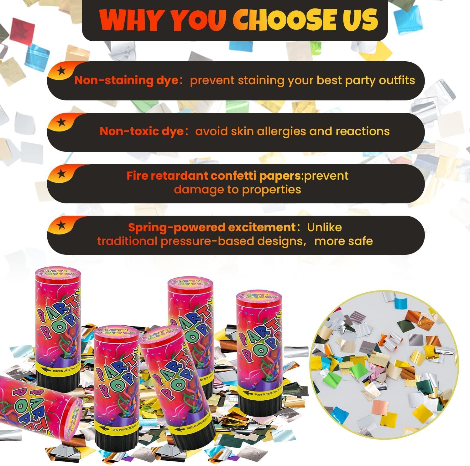 24 Pack Multicolor Confetti Poppers for Parties