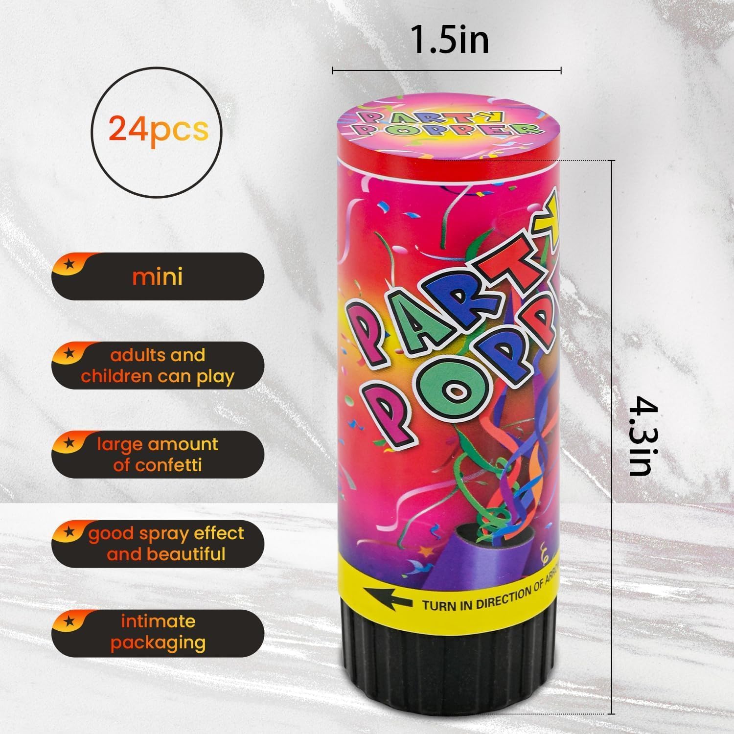 24 Pack Multicolor Confetti Poppers for Parties