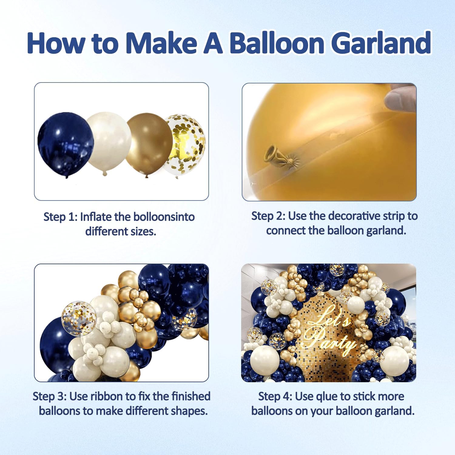 Navy Blue Gold Balloon Garland Arch Kit for Parties