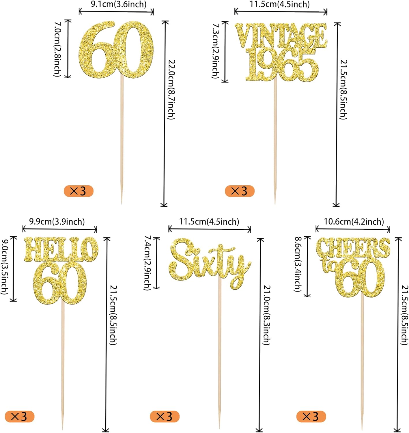 15PCS Happy 60th Birthday Centerpiece Sticks Gold
