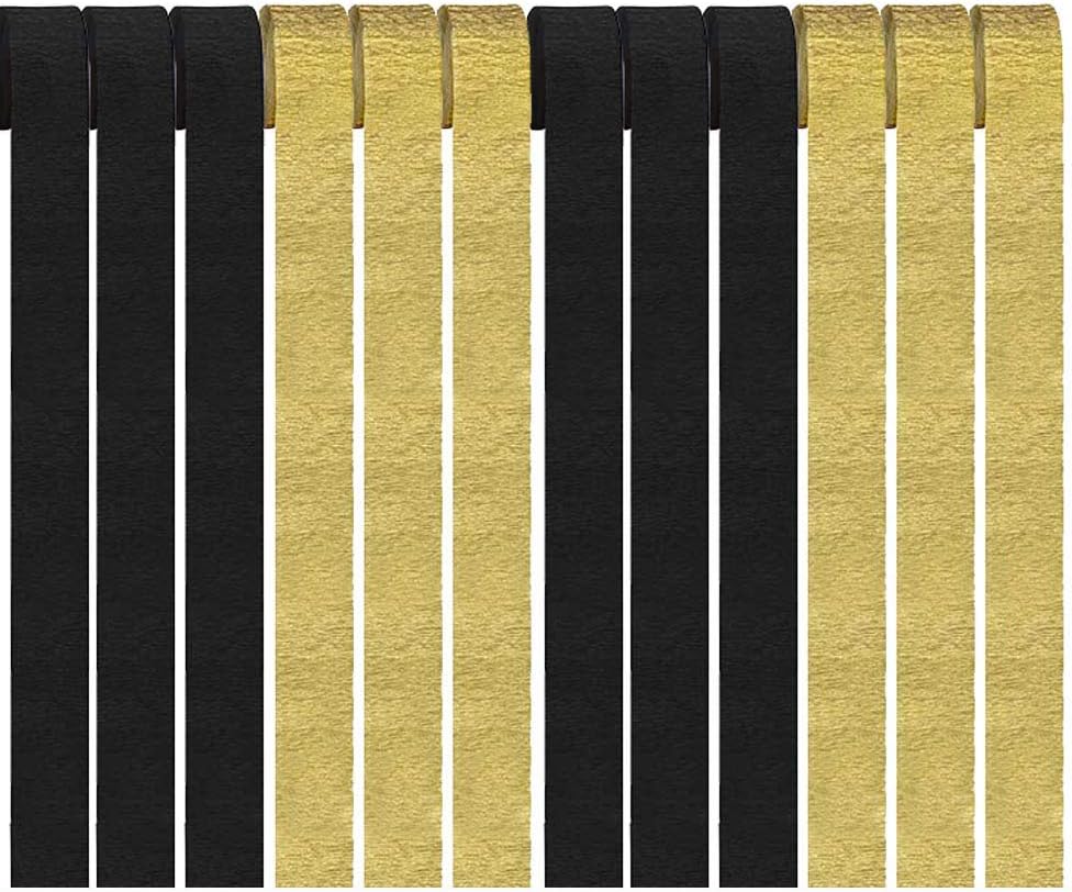 Gold and Black Crepe Paper Streamers 12 Rolls Party Decor