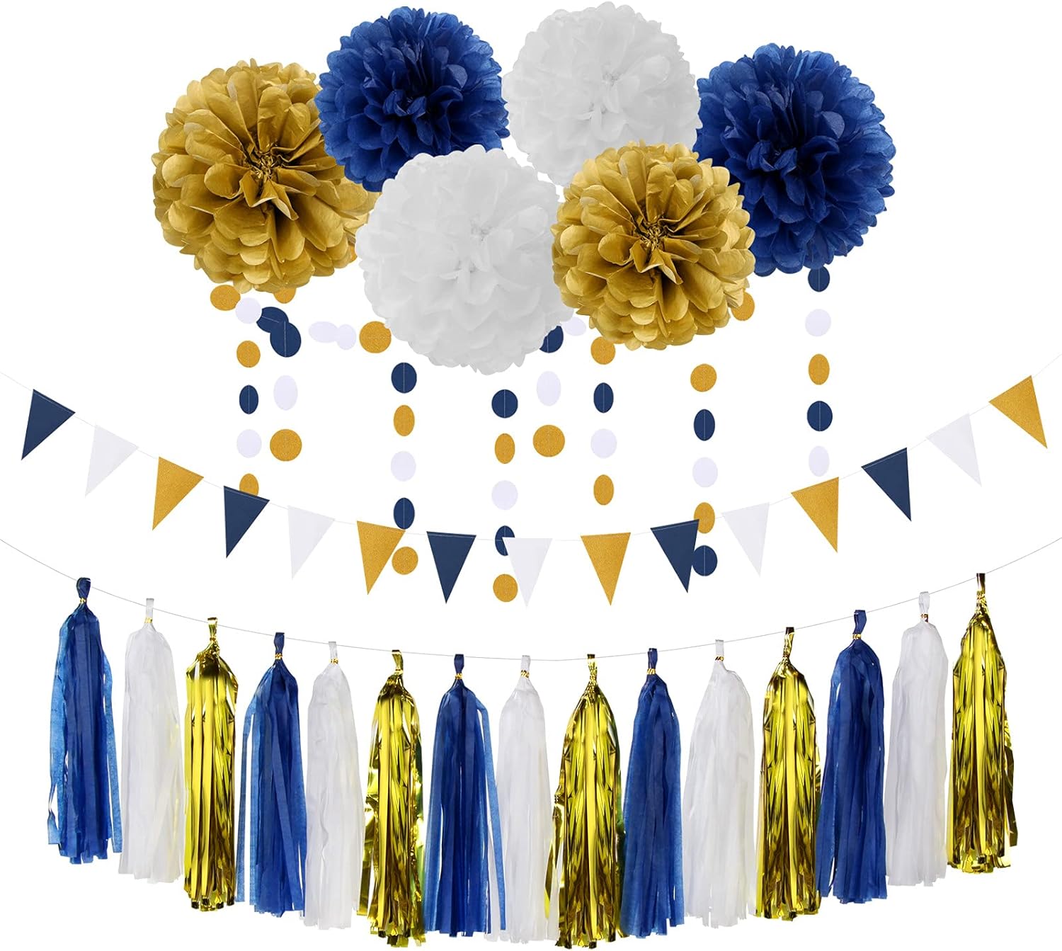 Navy Blue White Gold Party Decoration Kit 23pcs