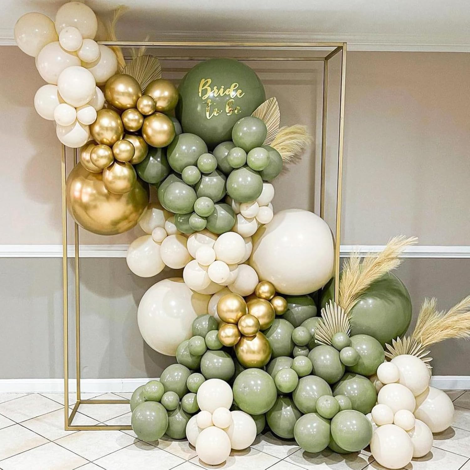 RUBFAC 65 Pcs 12 Inch Green Gold Confetti Balloons Kit with Ribbons
