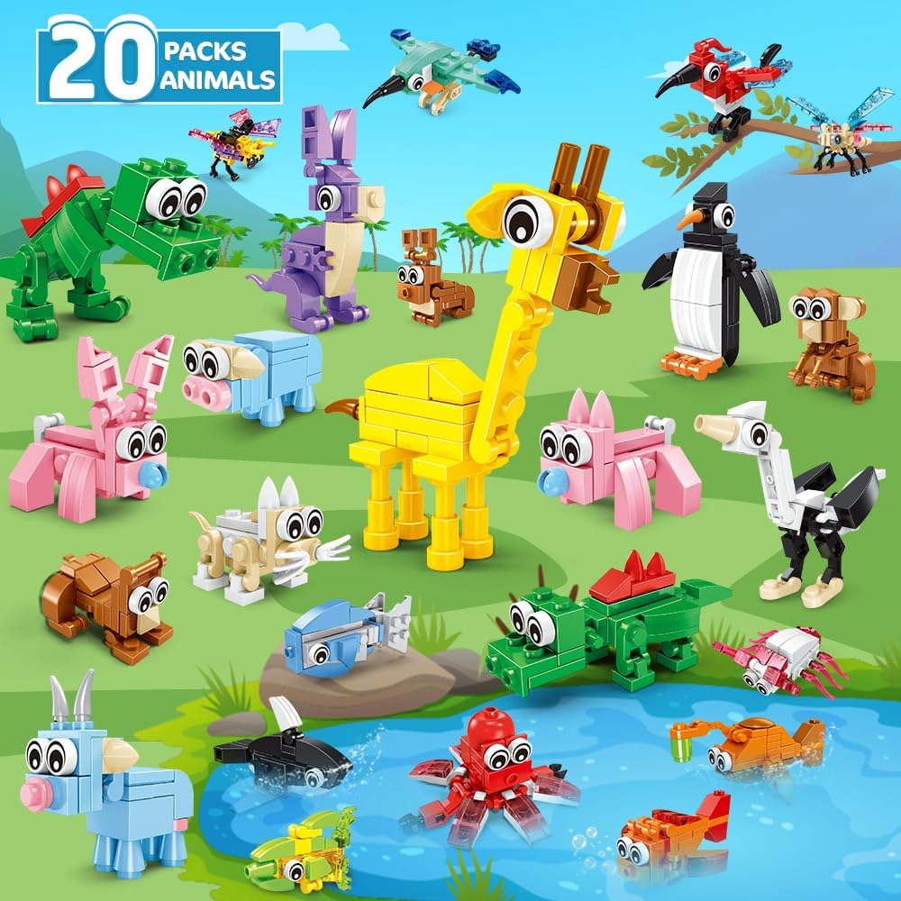 HOGOKIDS 20 Pack Animal Building Blocks Set
