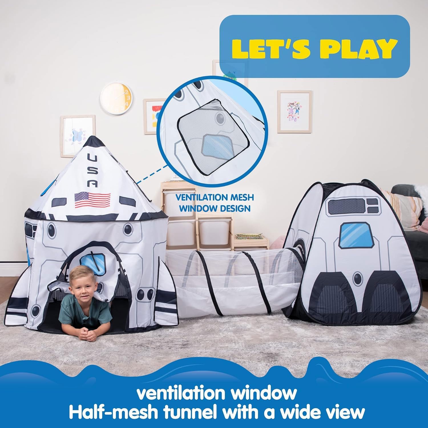 JOYIN White Space Rocket Ship Play Tent Set
