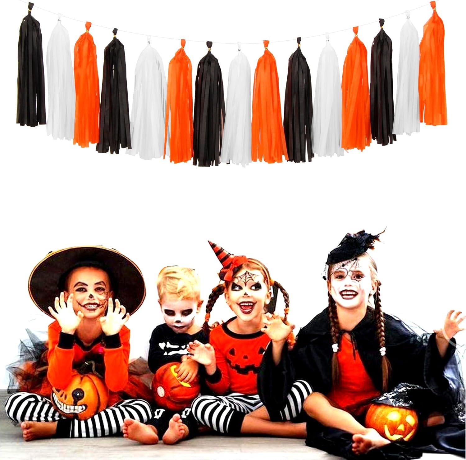 Panduola Black White Orange Halloween Garland Decorations