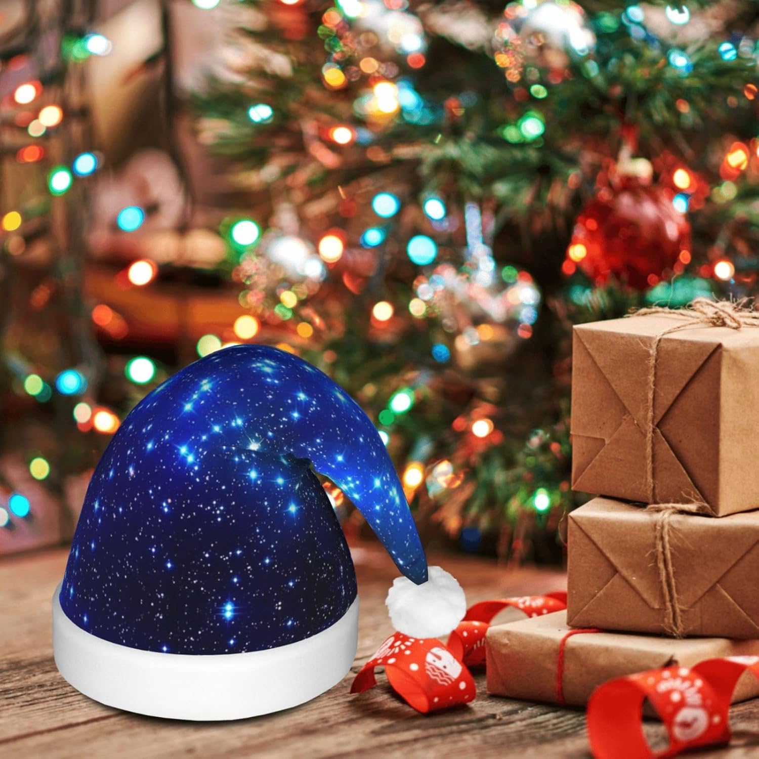 Galaxy Stars Print LED Christmas Hat for Parties and Festive Events