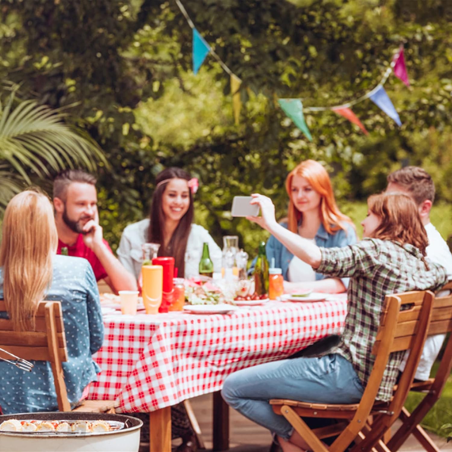 Gatherfun 3PCS Red White Gingham Waterproof Tablecloth for Easter Picnic Barbecue