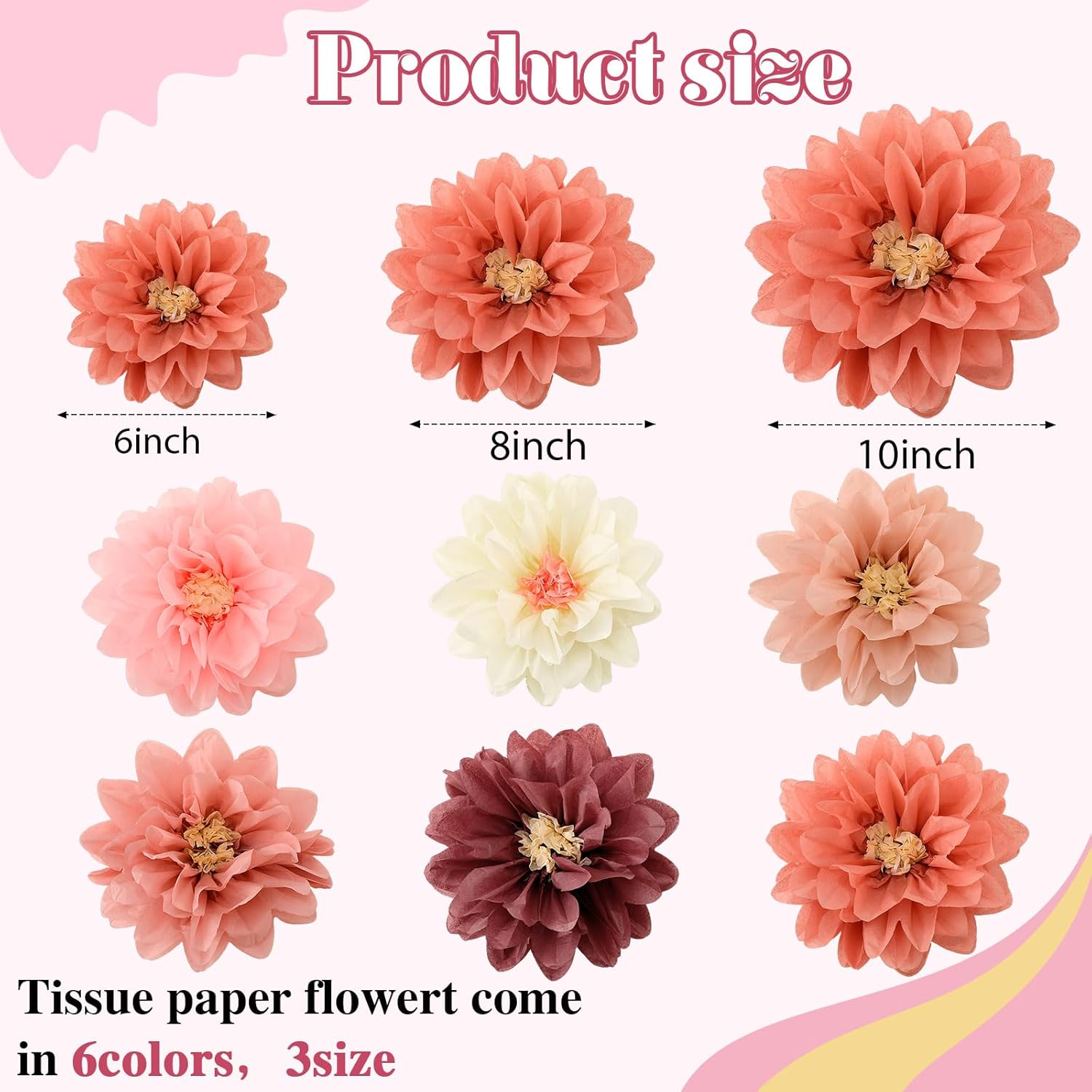 Geyee 18 PCS Tissue Paper Flowers Pom Poms Fiesta Decorations