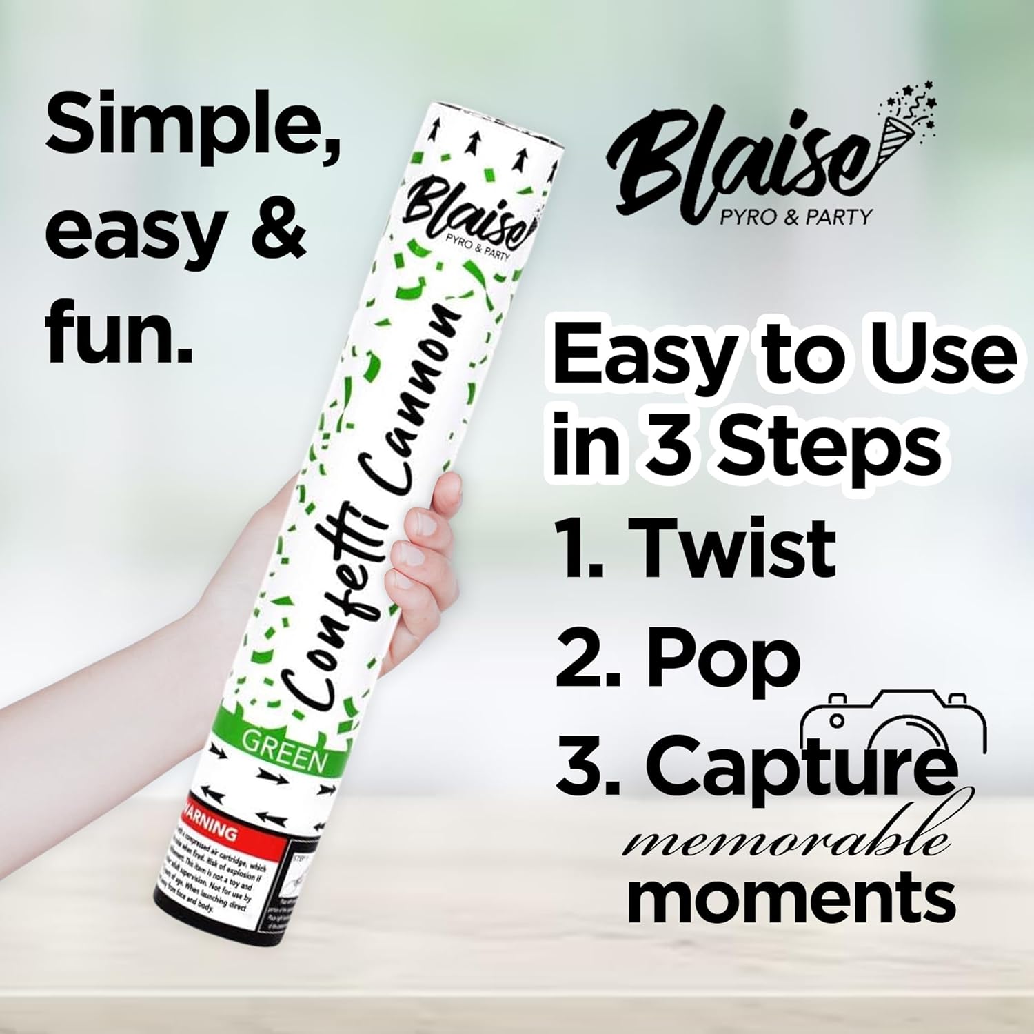 Blaise Pyro Party Green Confetti Poppers - 6 Pack 12 Inch