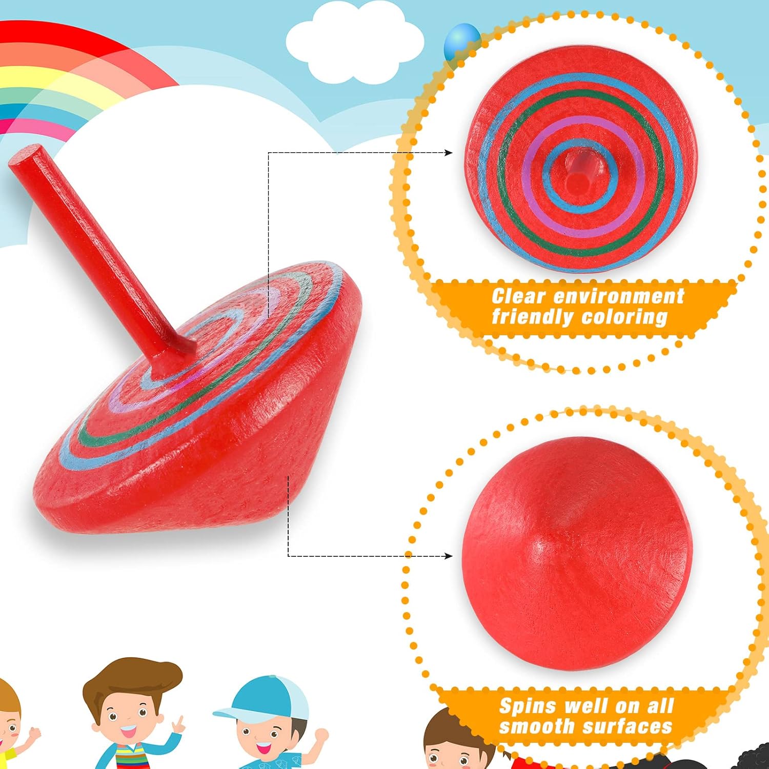 Aoriher Colorful Wooden Spinning Tops 24 Pieces