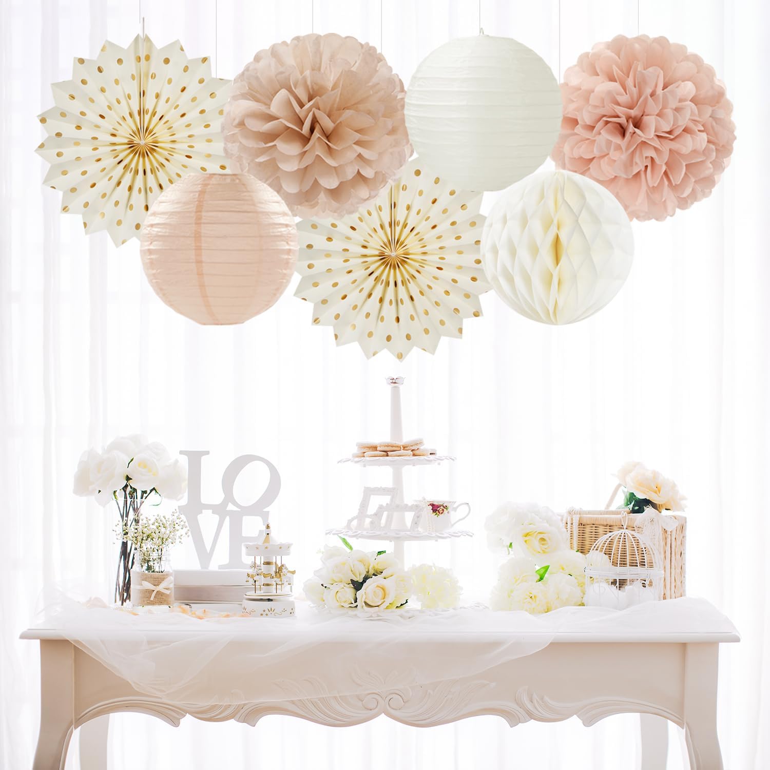 Champagne Gold Beige Peach Boho Party Decor Streamers