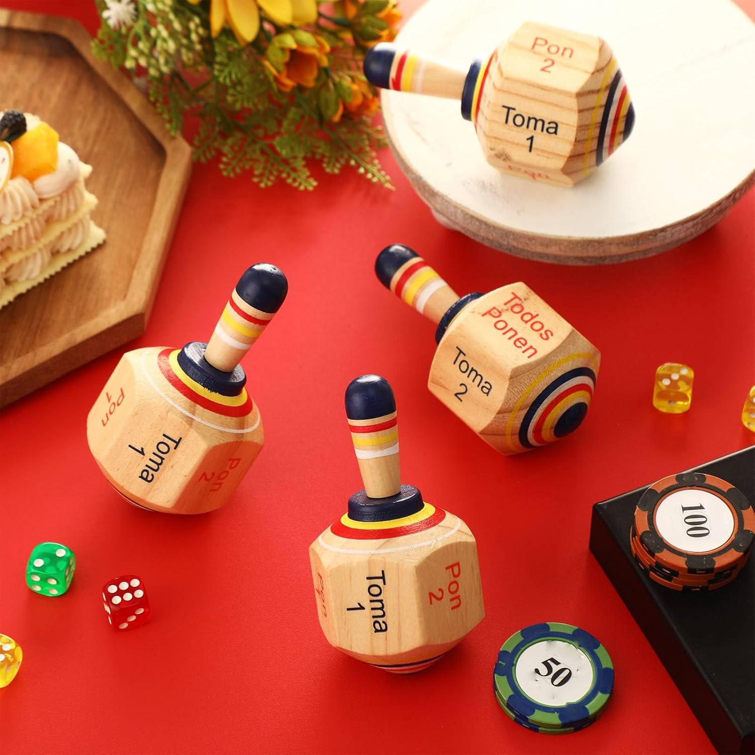 Poen 5 Piece Wooden Toma Todo Set Classic Mexican Spinning Top Game