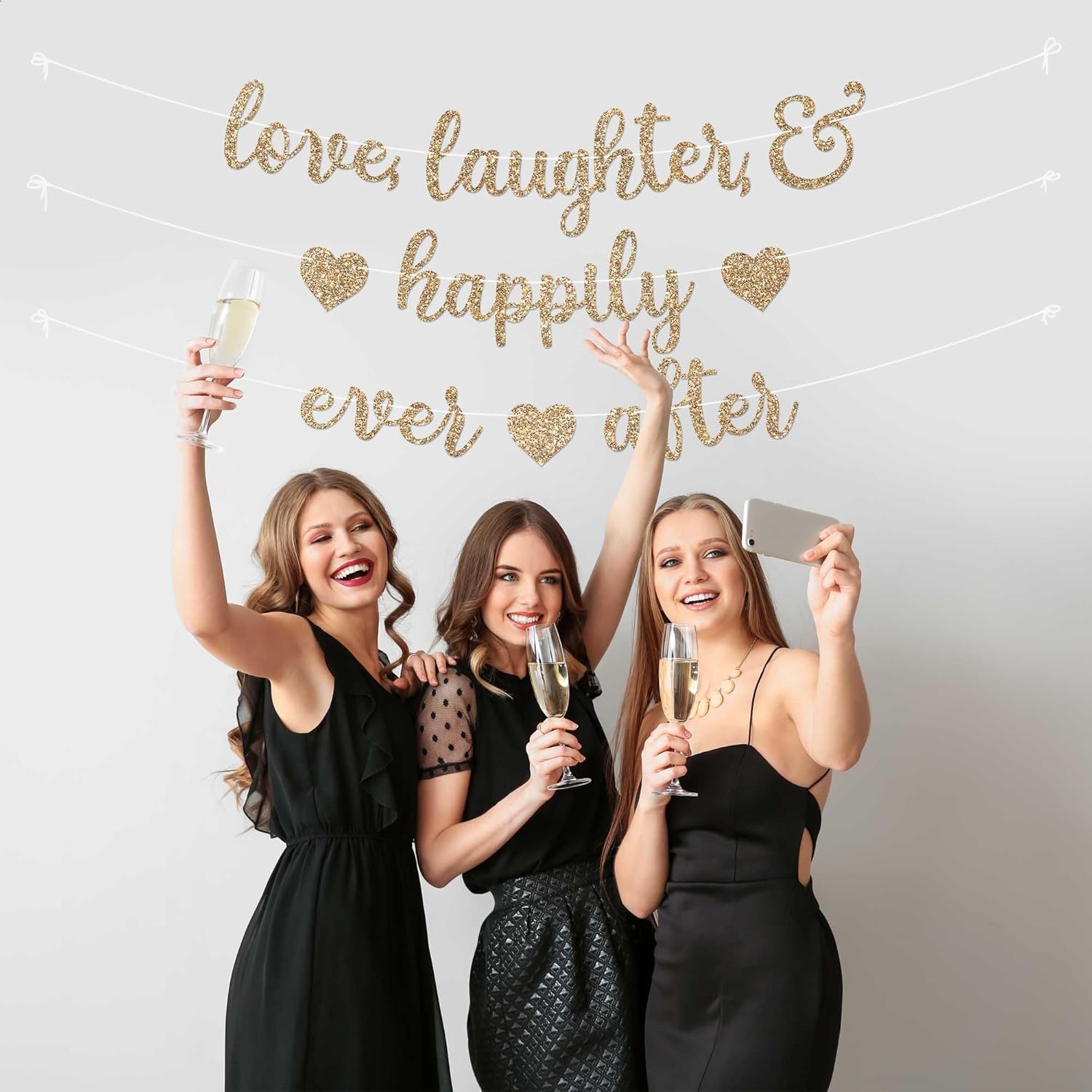 Pre-Strung Gold Glitter Wedding Banner - 8 ft Strand