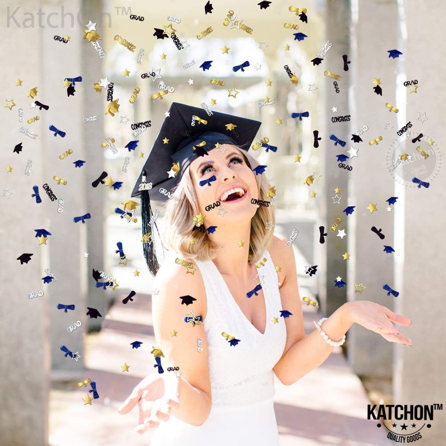 KatchOn 2025 Graduation Confetti Blue and Gold