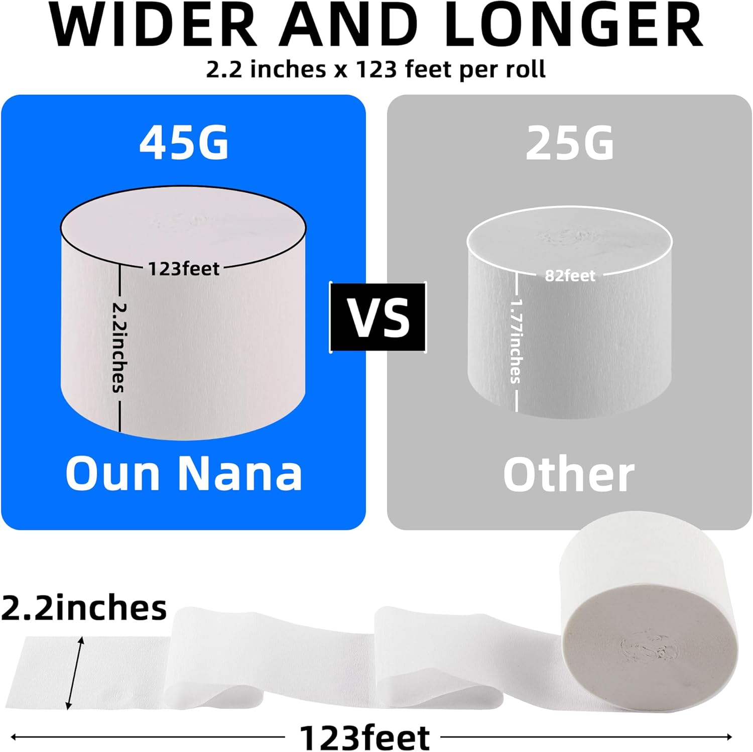 Oun Nana 6 Rolls White Streamers for Parties