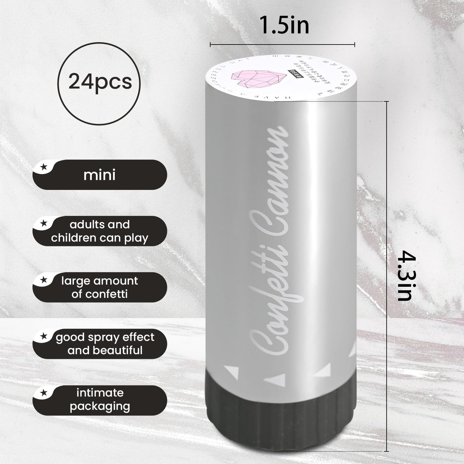 Silver Confetti Poppers 24 Pack for Parties