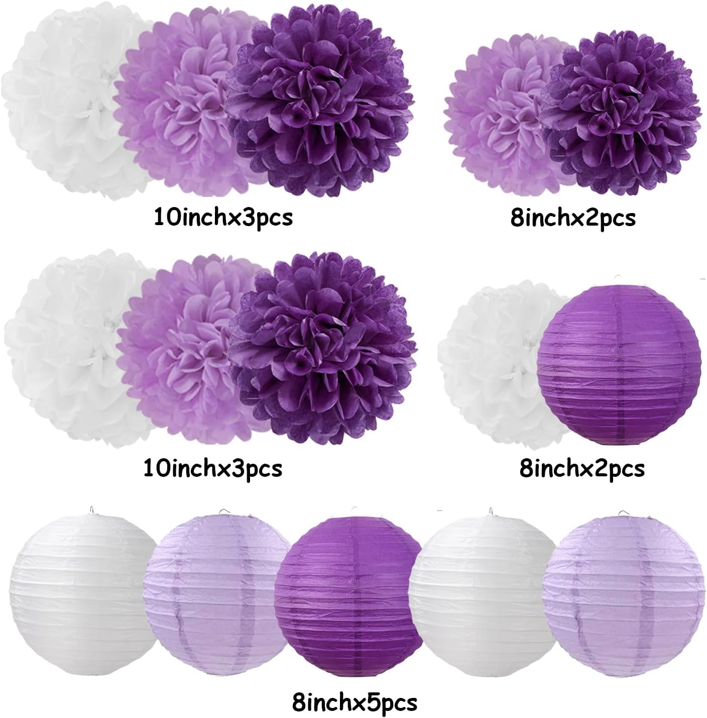 Purple White Lavender Decorations 15PCS Party Kit