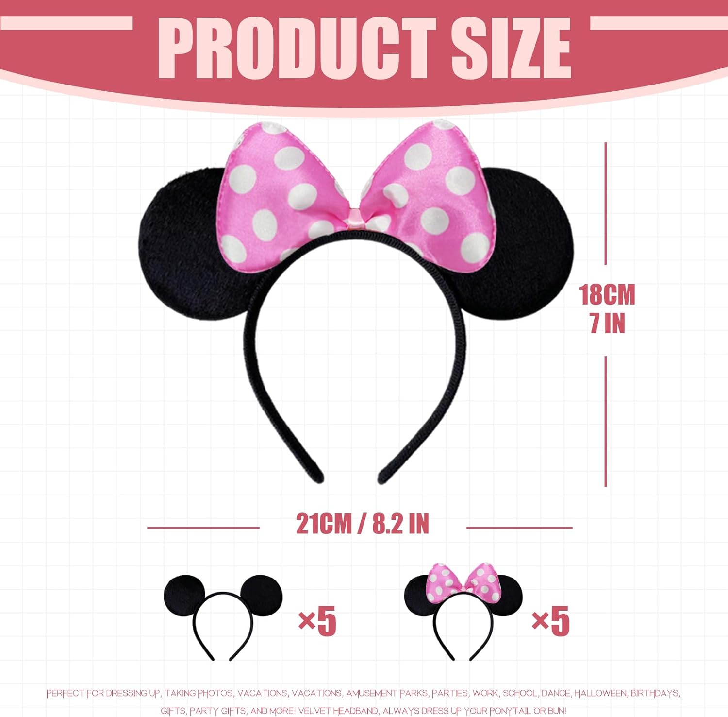 Septo 10 Pack Mouse Ears Headbands Party Decor