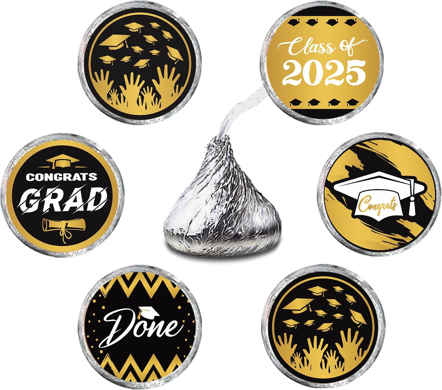 Gold and Black Graduation Party Favors Stickers 150 Count