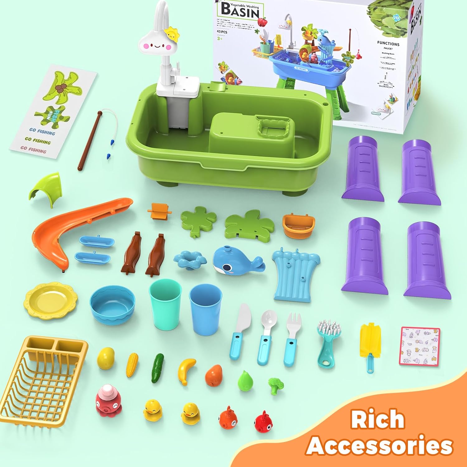 Water Table for Toddlers 1-3 with Pump and Fishing Game