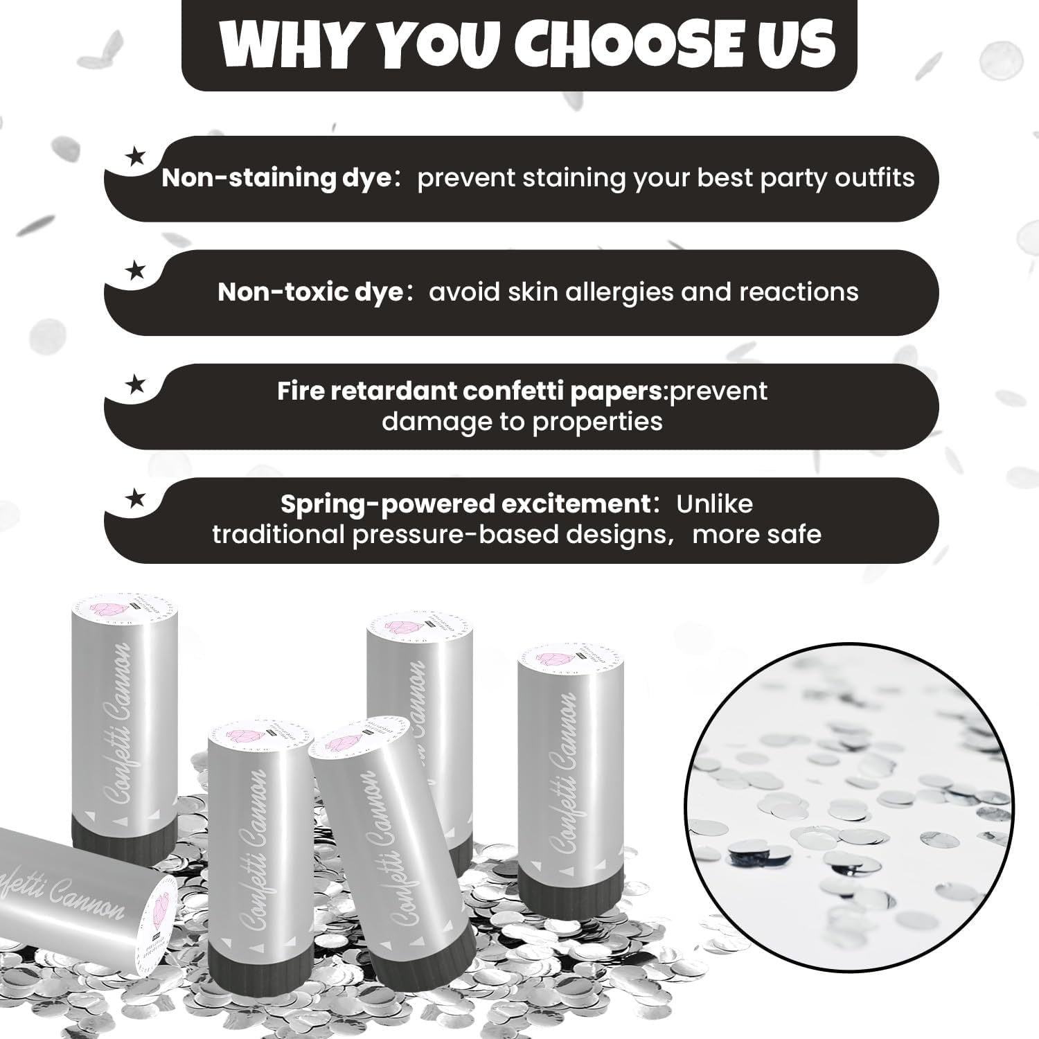 Silver Confetti Poppers 24 Pack for Parties