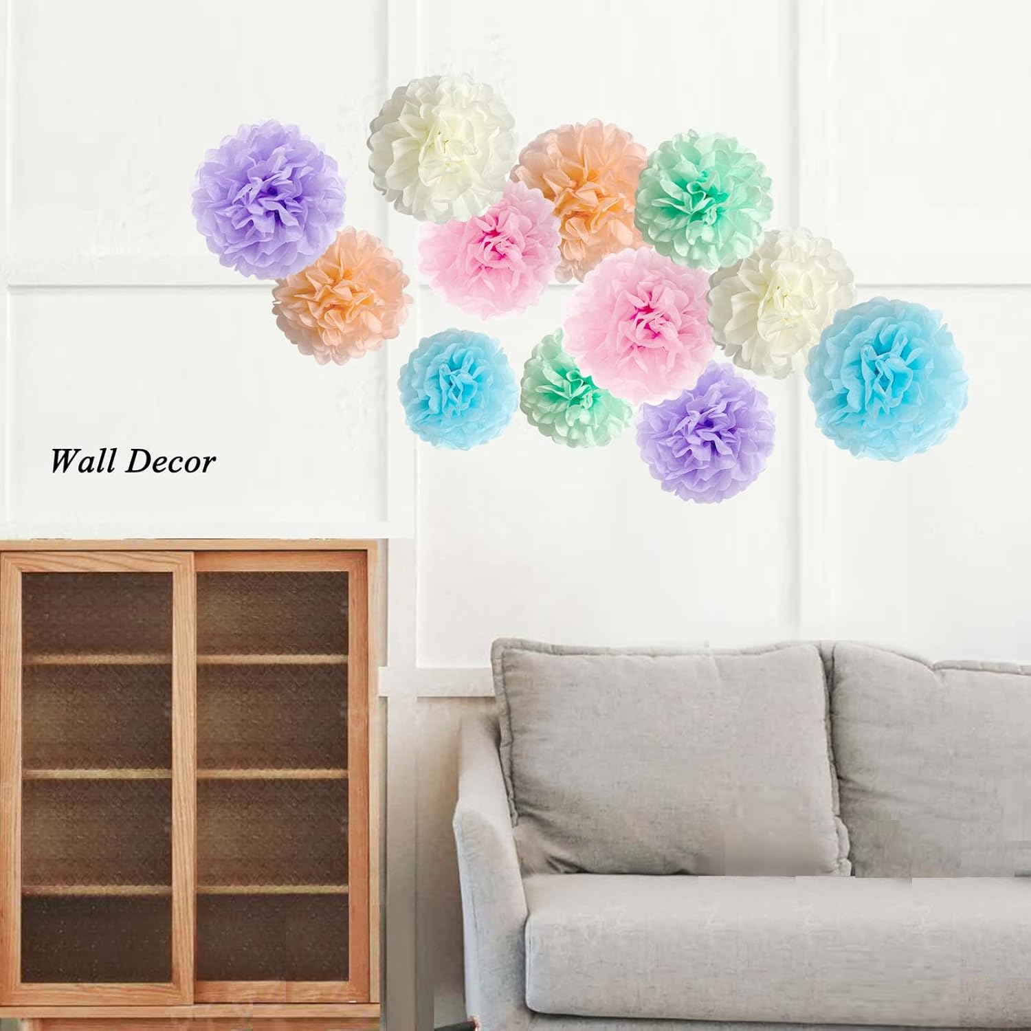 ANSOMO Pastel Tissue Paper Pom Poms Decorations