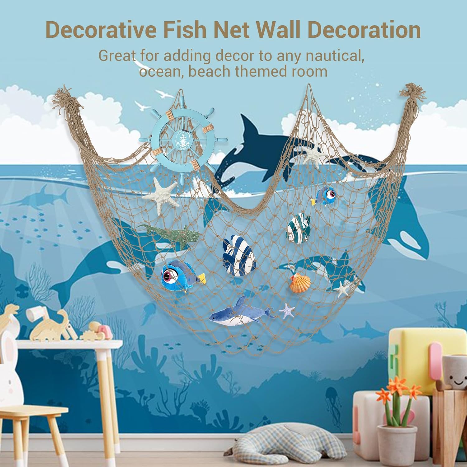 2 Pack Brown Fish Net Decorations 80x40 Inch