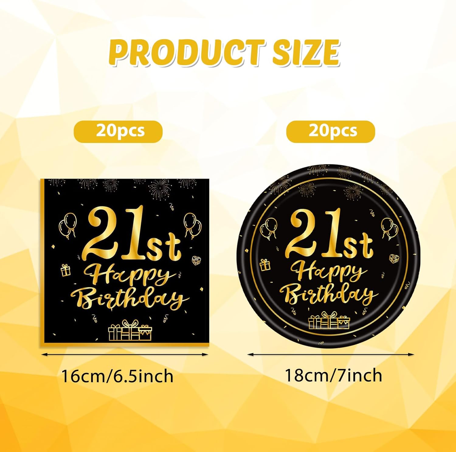40 Pcs 21st Birthday Black Gold Tableware Set