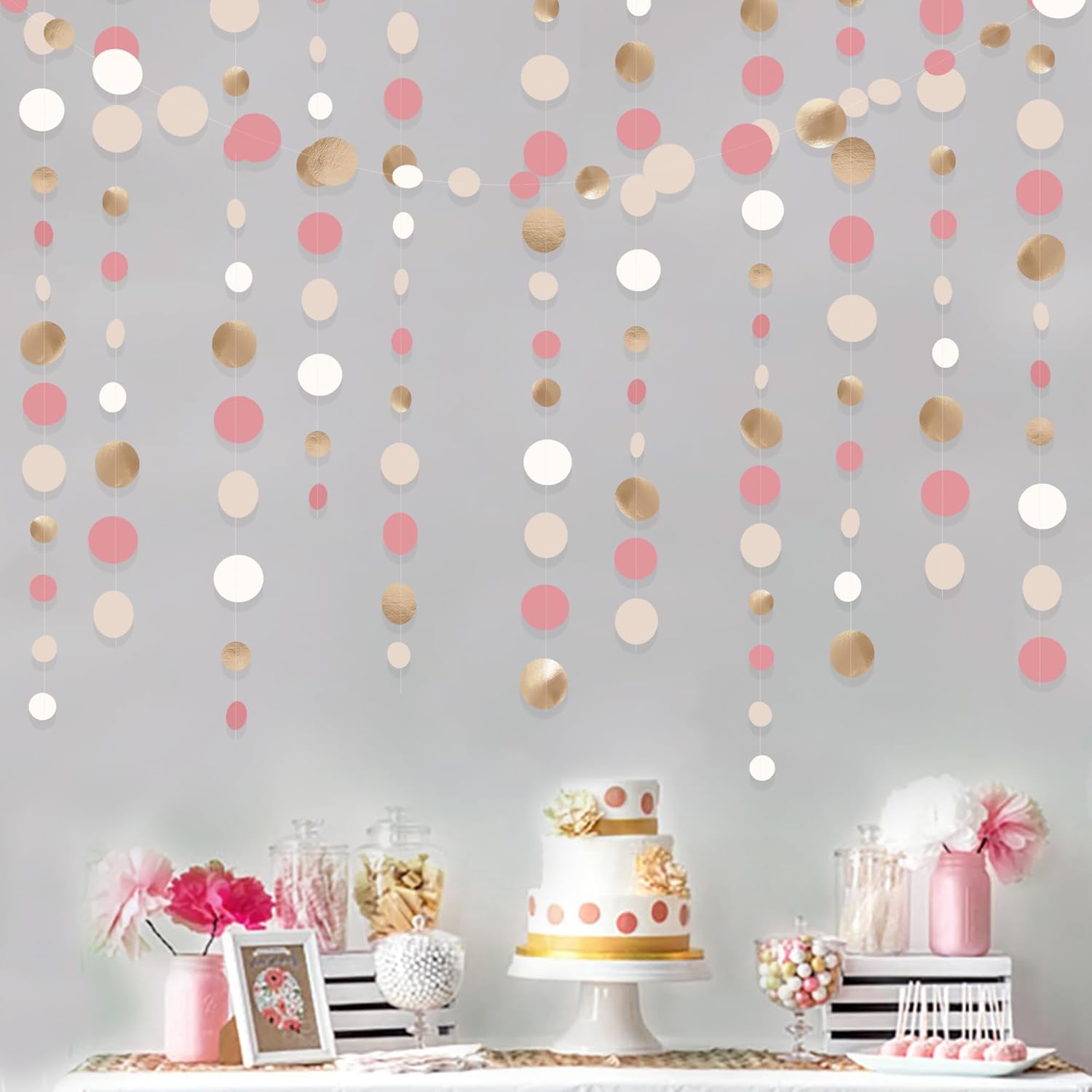 Champagne Gold Dusty Pink Circle Dot Garland