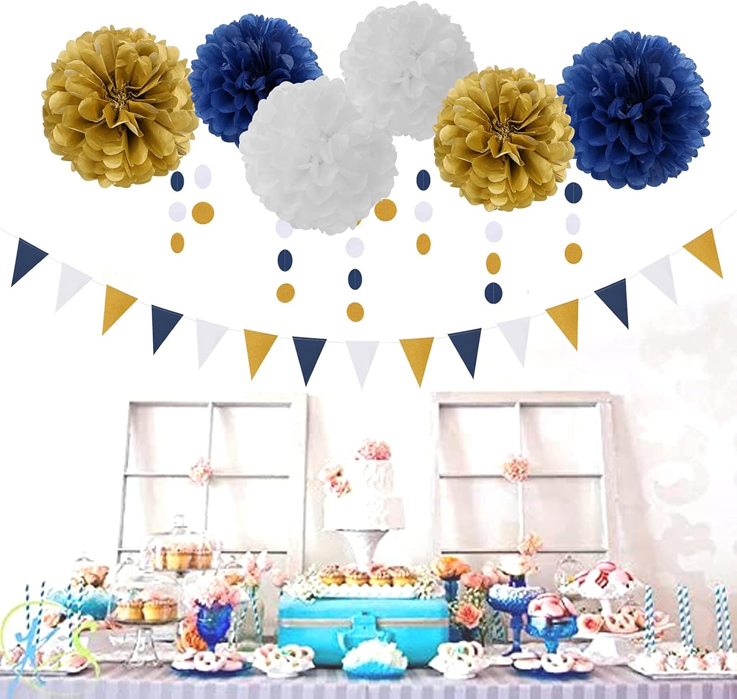 Navy Blue White Gold Party Decoration Kit 23pcs