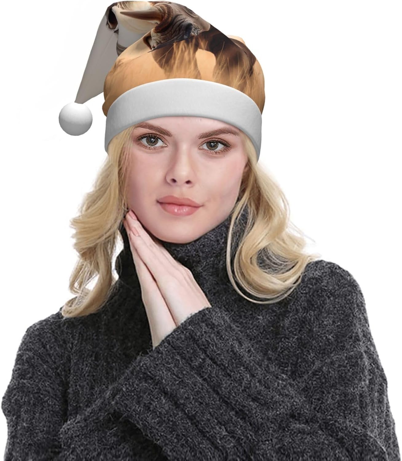 Animal Rhino Print Christmas Santa Hat Plush for Adults