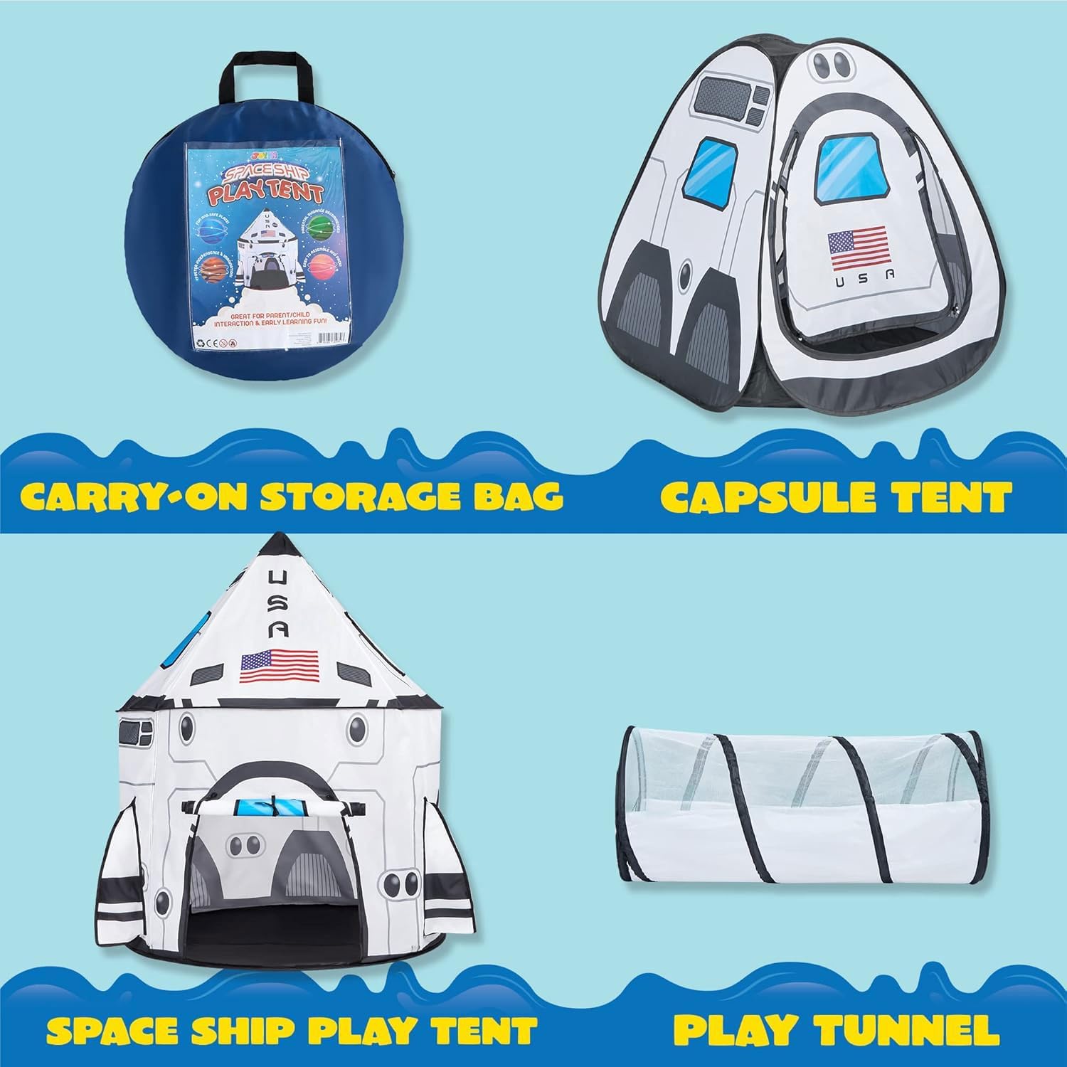 JOYIN White Space Rocket Ship Play Tent Set