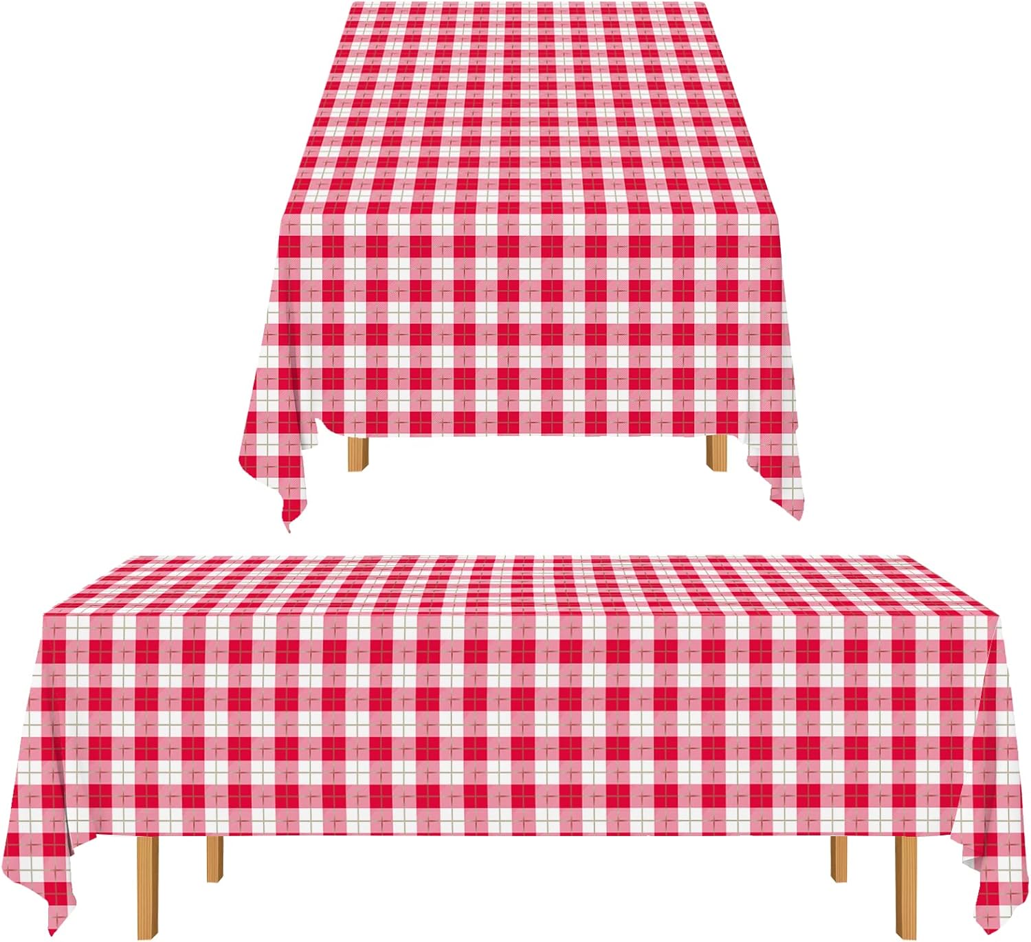 Gatherfun 3PCS Red White Gingham Waterproof Tablecloth for Easter Picnic Barbecue