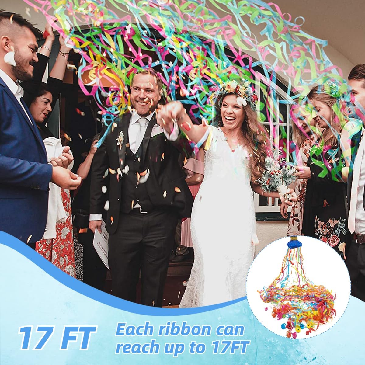 20 Pack No Mess Streamers for Birthday Wedding Party Celebration Blue