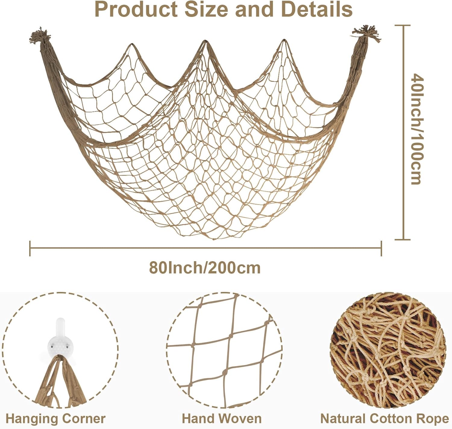 2 Pack Brown Fish Net Decorations 80x40 Inch